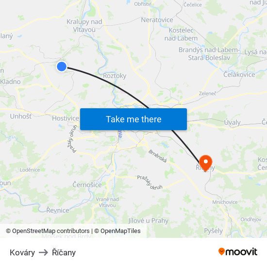 Kováry to Říčany map