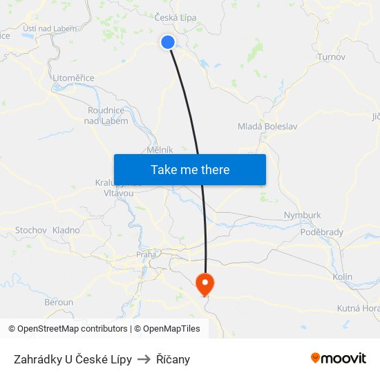 Zahrádky U České Lípy to Říčany map