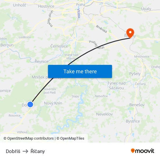 Dobříš to Říčany map