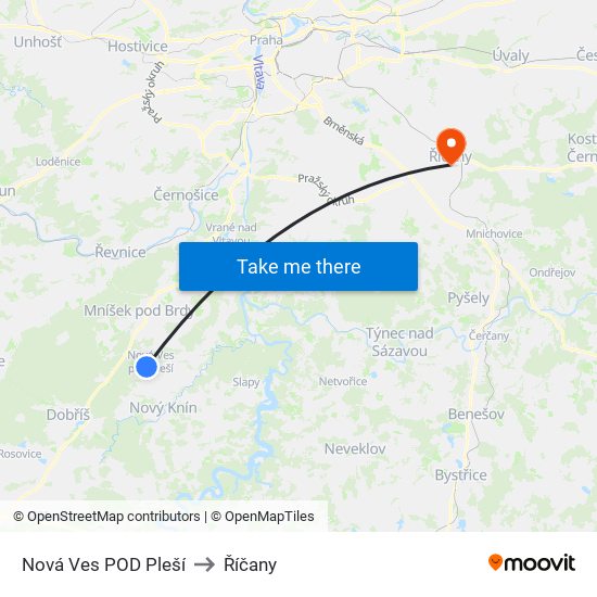 Nová Ves POD Pleší to Říčany map