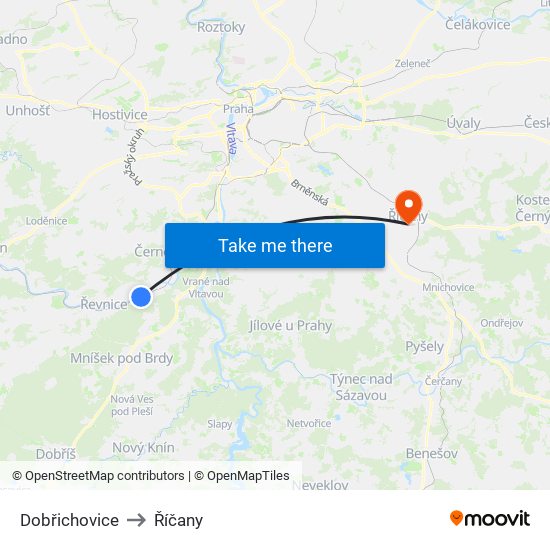 Dobřichovice to Říčany map