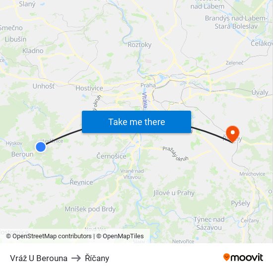 Vráž U Berouna to Říčany map