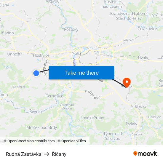 Rudná Zastávka to Říčany map