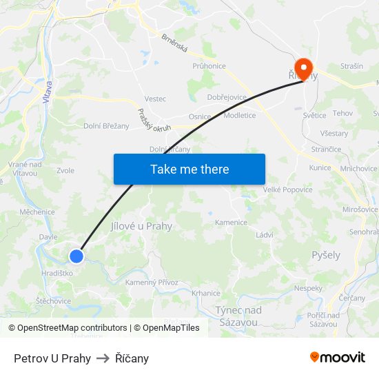 Petrov U Prahy to Říčany map