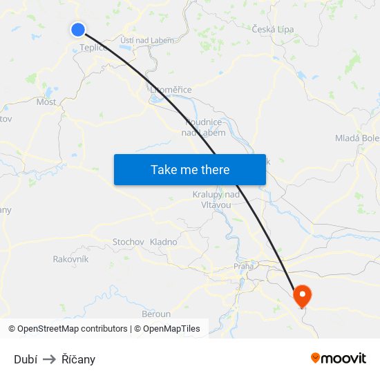 Dubí to Říčany map