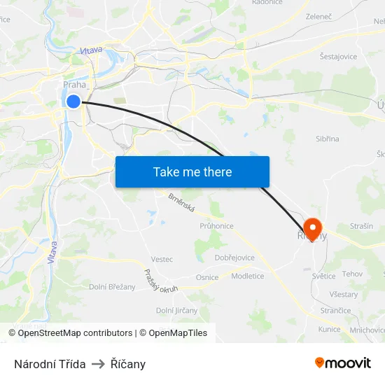 Národní Třída to Říčany map