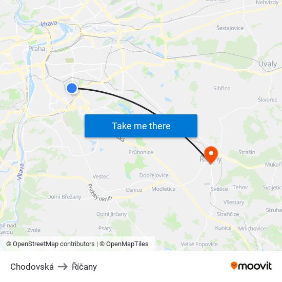 Chodovská to Říčany map