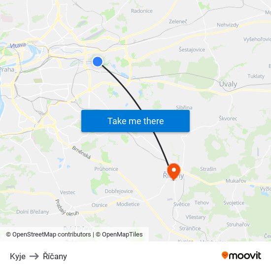 Kyje to Říčany map