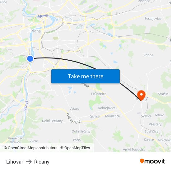 Lihovar to Říčany map