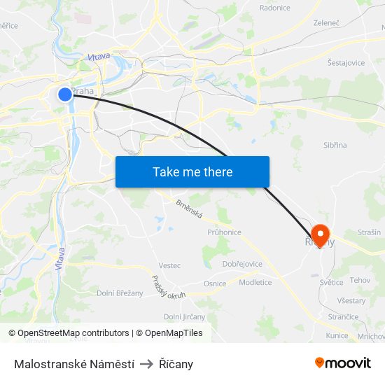 Malostranské Náměstí (B) to Říčany map