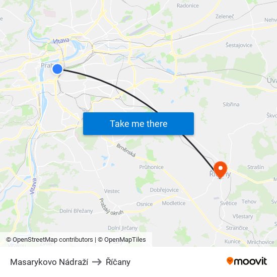 Masarykovo Nádraží to Říčany map