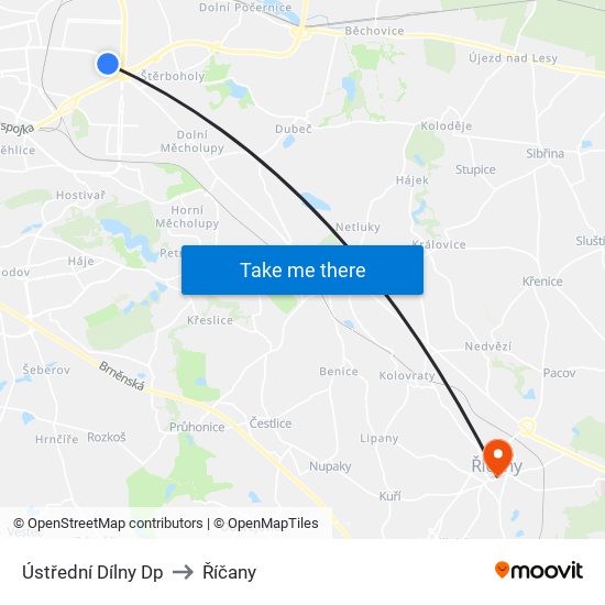 Ústřední Dílny Dp to Říčany map