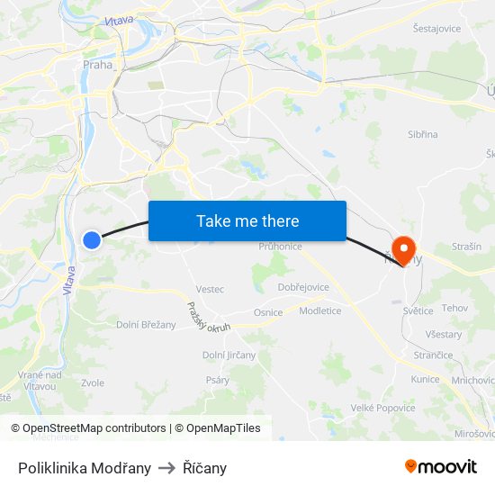 Poliklinika Modřany to Říčany map
