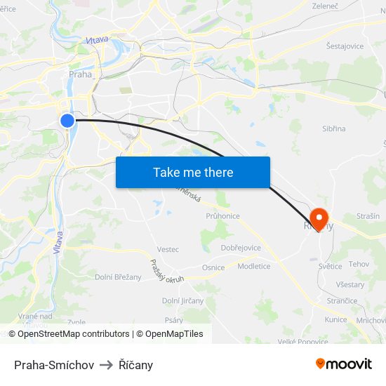 Praha-Smíchov to Říčany map