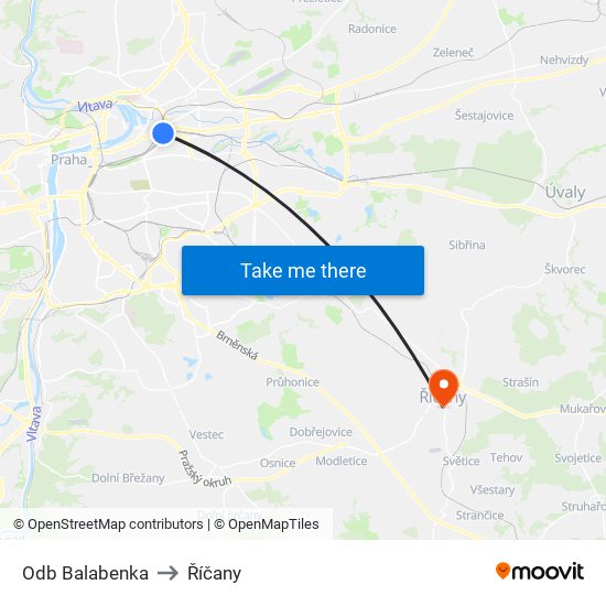 Odb Balabenka to Říčany map