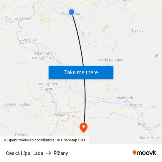 Česká Lípa, Lada to Říčany map