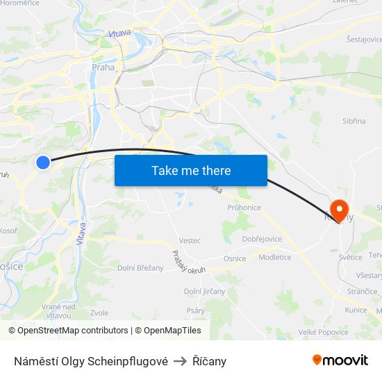 Náměstí Olgy Scheinpflugové to Říčany map