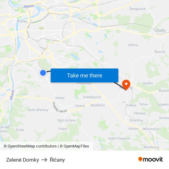 Zelené Domky to Říčany map