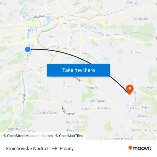 Smíchovské Nádraží to Říčany map