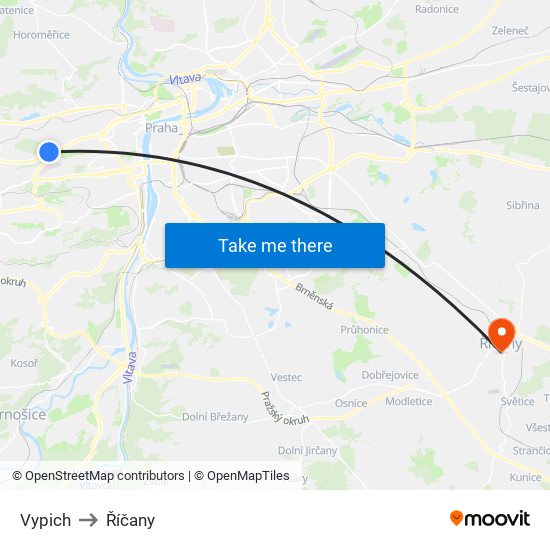 Vypich to Říčany map