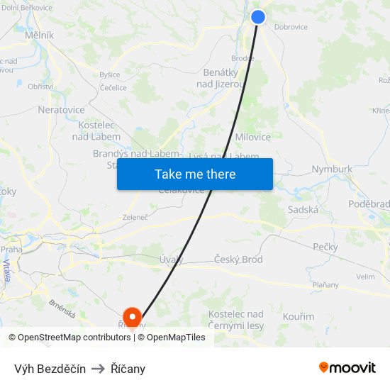Výh Bezděčín to Říčany map