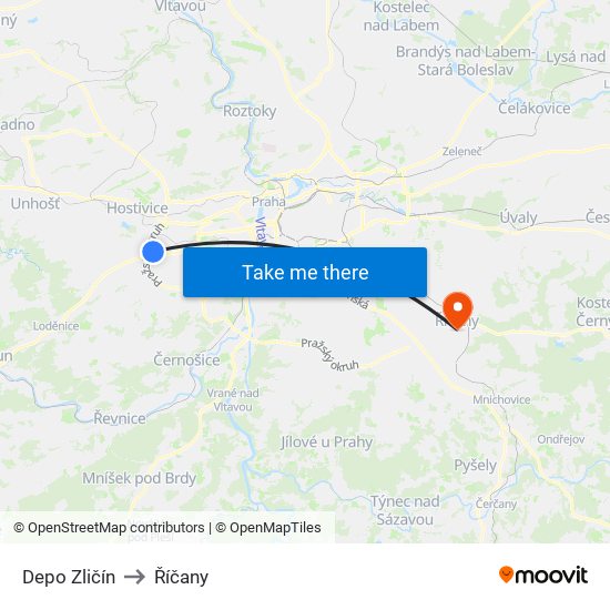Depo Zličín to Říčany map