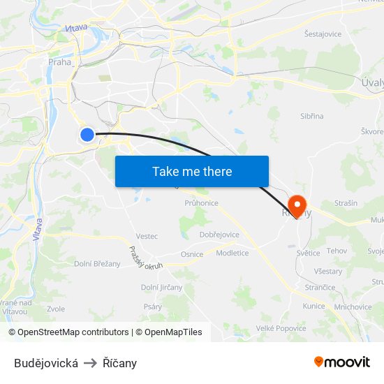 Budějovická to Říčany map