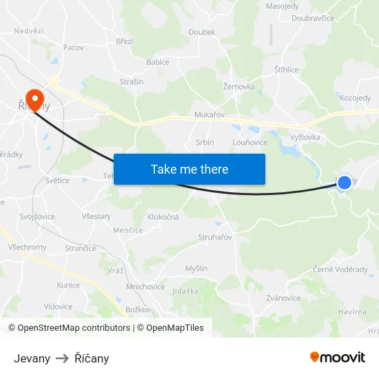 Jevany to Říčany map