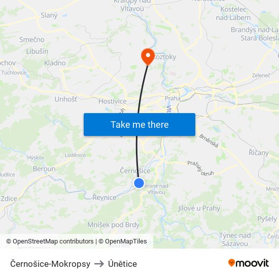 Černošice-Mokropsy to Únětice map