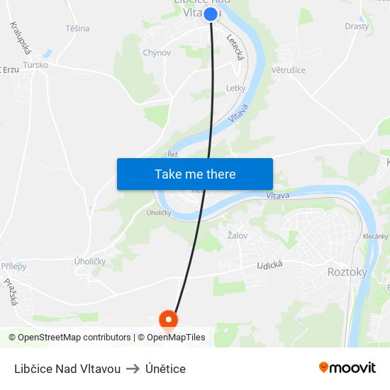 Libčice Nad Vltavou to Únětice map