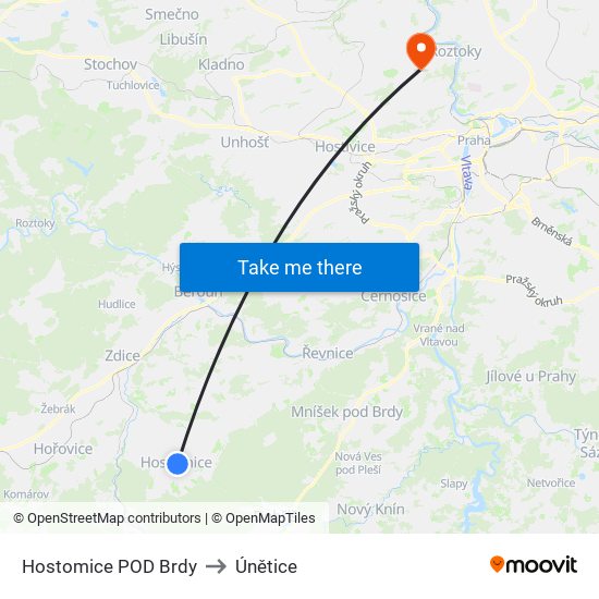 Hostomice POD Brdy to Únětice map