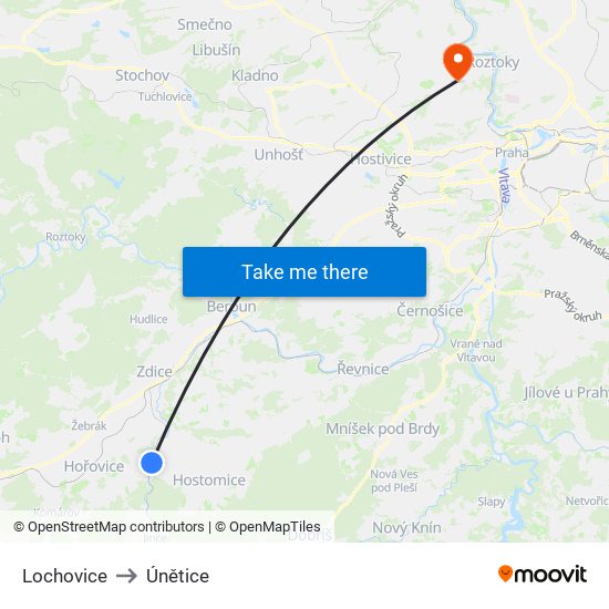 Lochovice to Únětice map