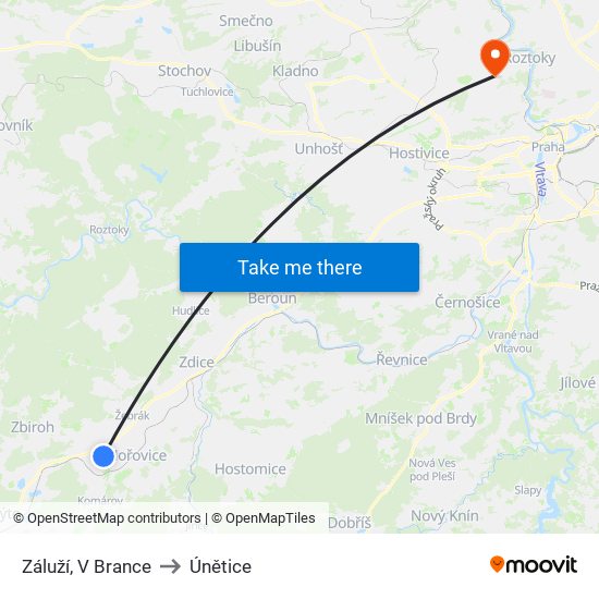 Záluží, V Brance to Únětice map