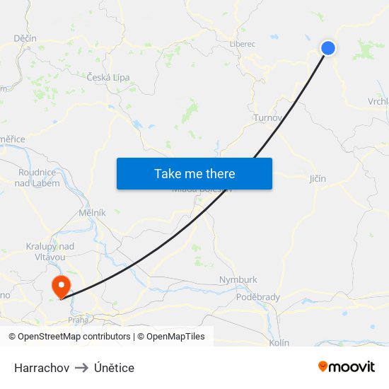 Harrachov to Únětice map