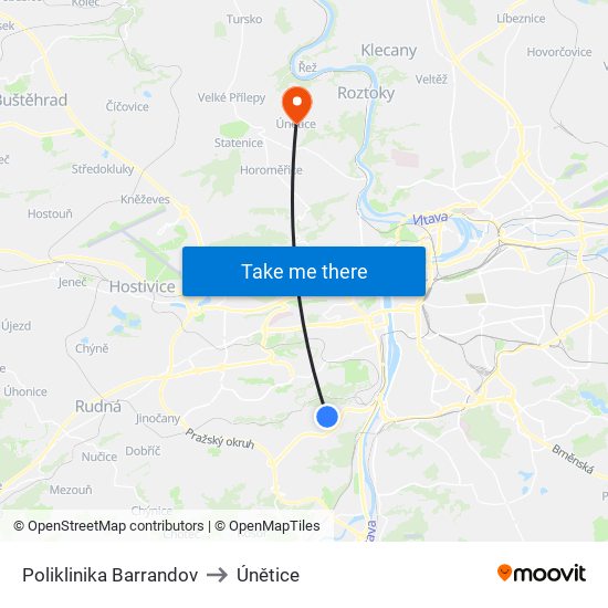 Poliklinika Barrandov to Únětice map