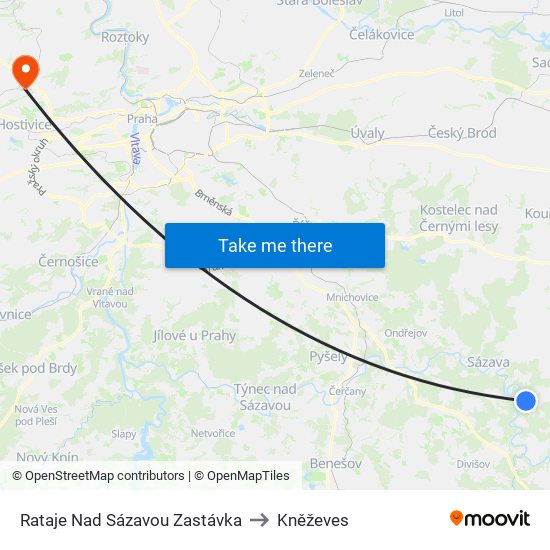 Rataje Nad Sázavou Zastávka to Kněževes map