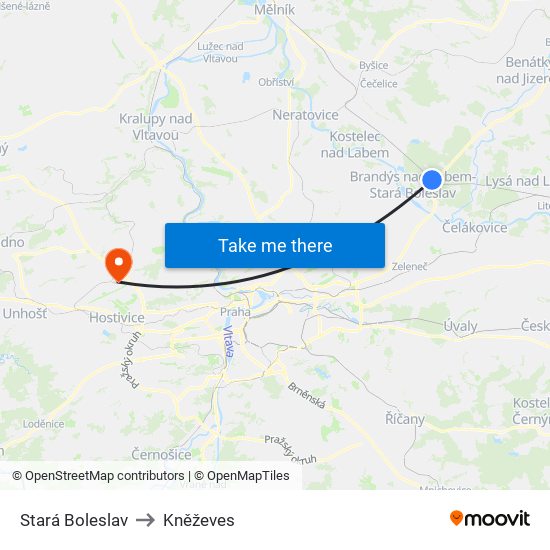 Stará Boleslav to Kněževes map