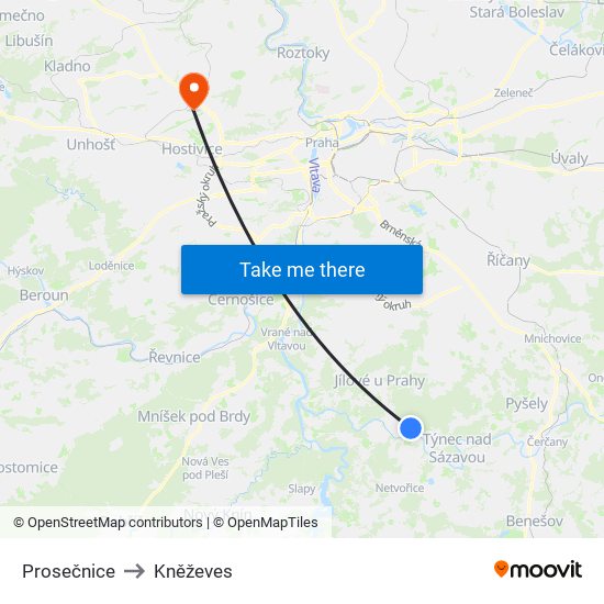 Prosečnice to Kněževes map