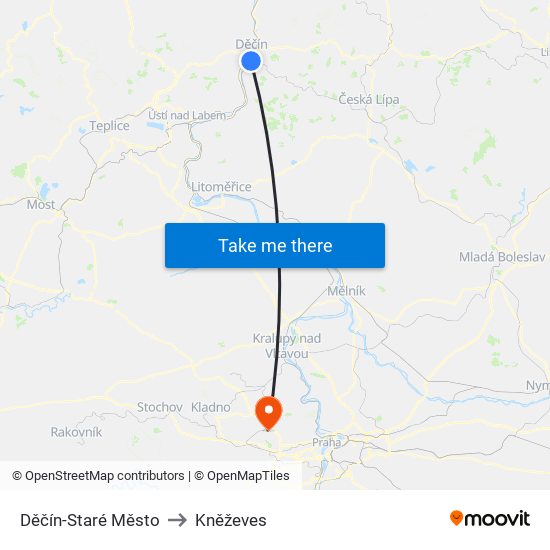 Děčín-Staré Město to Kněževes map