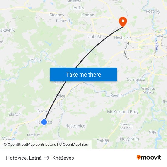 Hořovice, Letná to Kněževes map