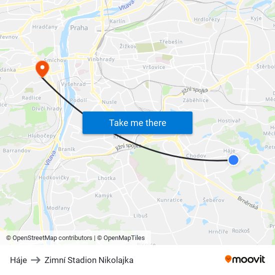 Háje to Zimní Stadion Nikolajka map