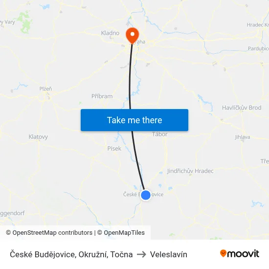 České Budějovice, Okružní, Točna to Veleslavín map