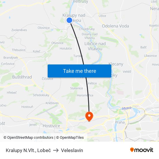 Kralupy N.Vlt., Lobeč (B) to Veleslavín map