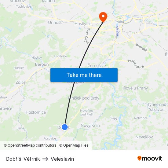 Dobříš, Větrník (A) to Veleslavín map