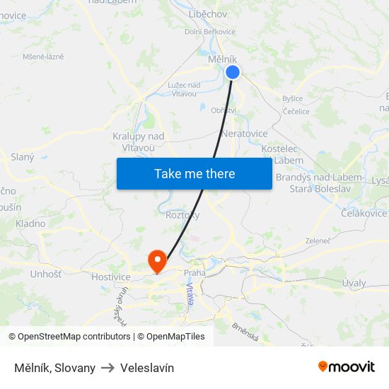 Mělník, Slovany (B) to Veleslavín map