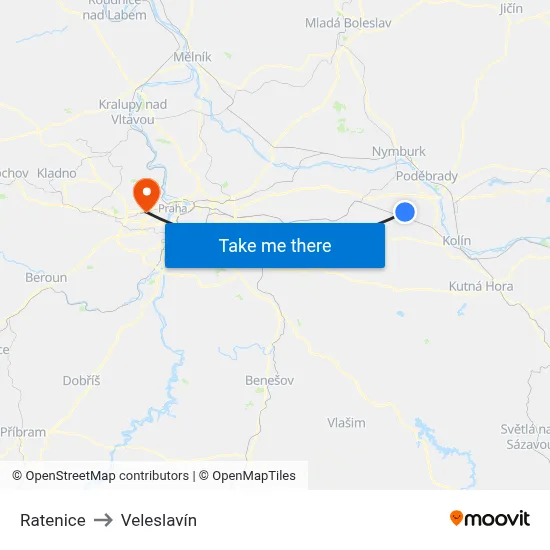 Ratenice to Veleslavín map