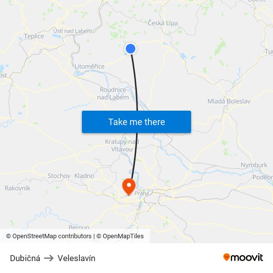 Dubičná to Veleslavín map