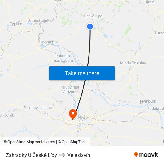 Zahrádky U České Lípy to Veleslavín map