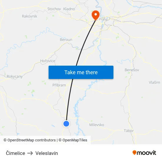 Čimelice to Veleslavín map
