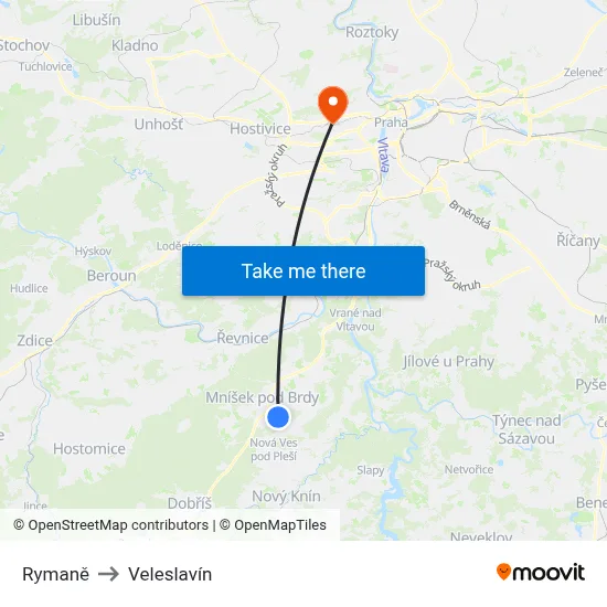 Rymaně to Veleslavín map